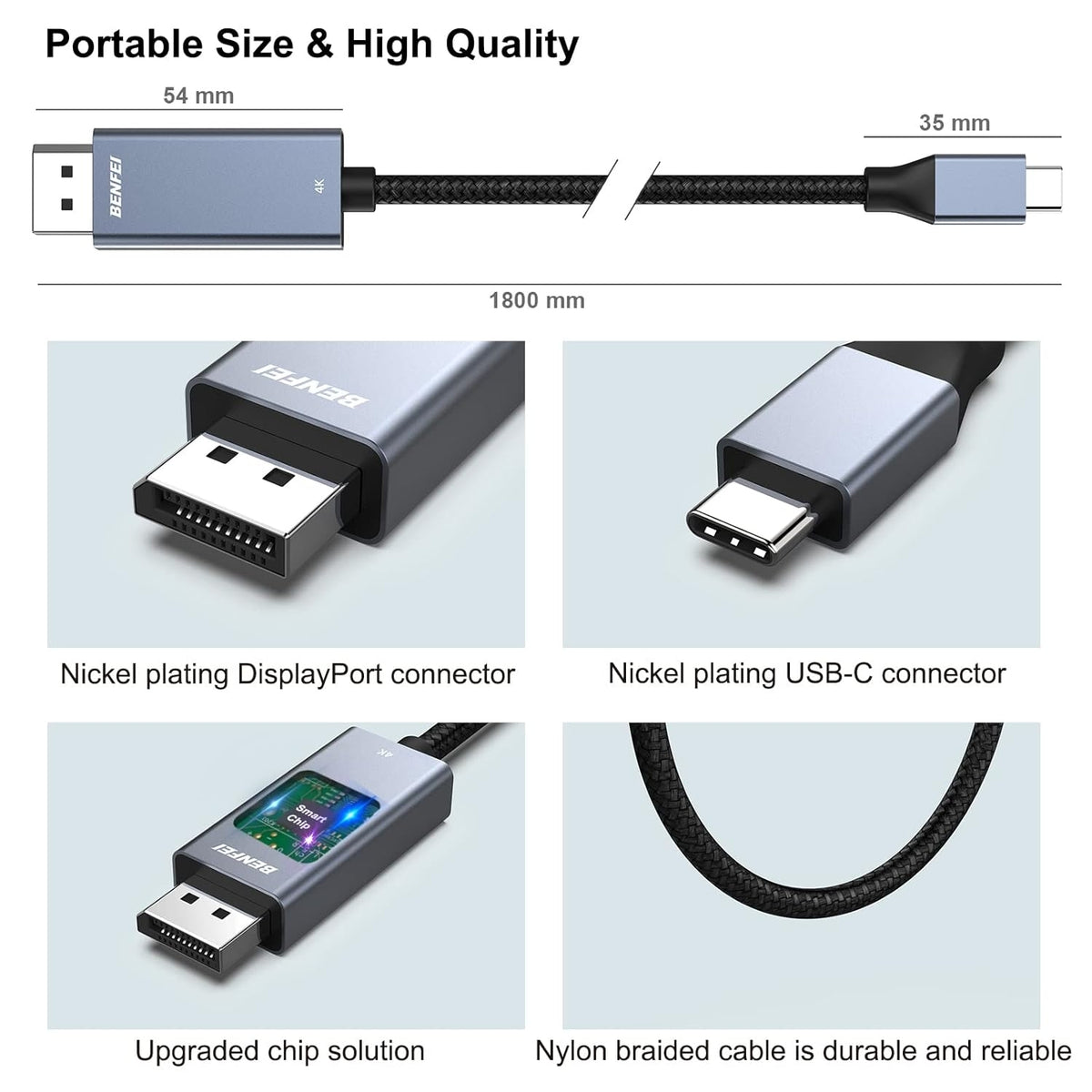 USB-C to DisplayPort Cable | 3M (10 Feet) | 8K@60Hz, 4K@144Hz