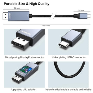 USB-C to DisplayPort Cable | 3M (10 Feet) | 8K@60Hz, 4K@144Hz