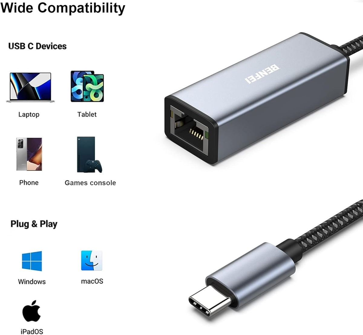 USB-C to Ethernet Adapter | Thunderbolt 3 to RJ45