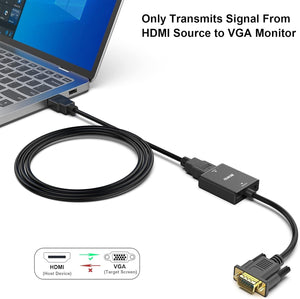 HDMI to VGA Adapter | Uni-Directional | Computer to VGA Monitor | 3.5mm Audio Jack
