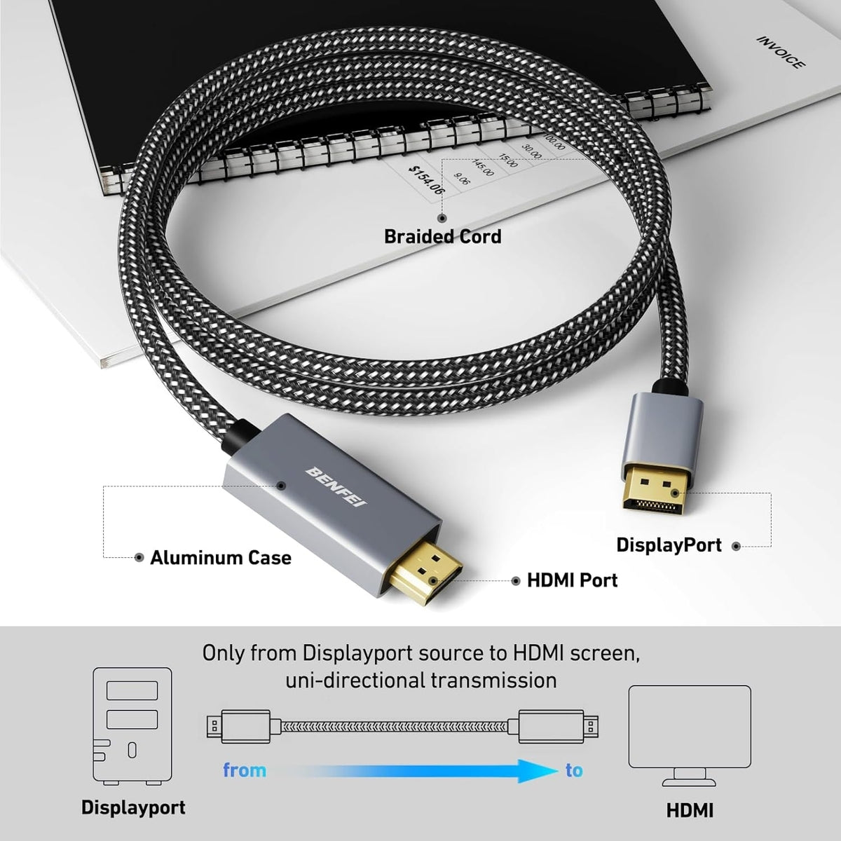 4K DisplayPort to HDMI Cable | 90cm