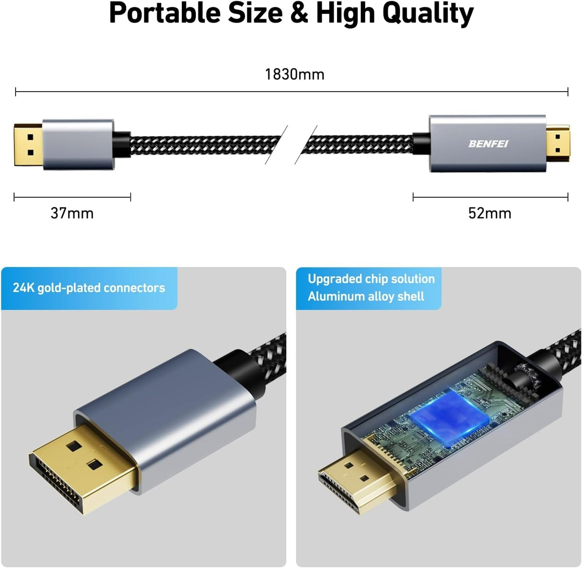 4K DisplayPort to HDMI Cable | 90cm