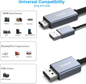 HDMI to DisplayPort Cable | 1.8M (6 Feet)