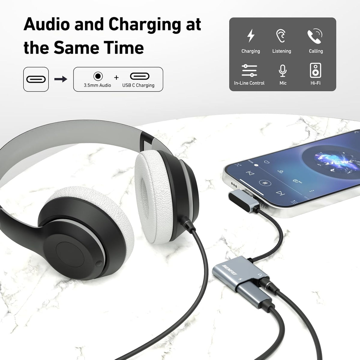 USB C to Audio Jack Adapter | 60W Fast Charging