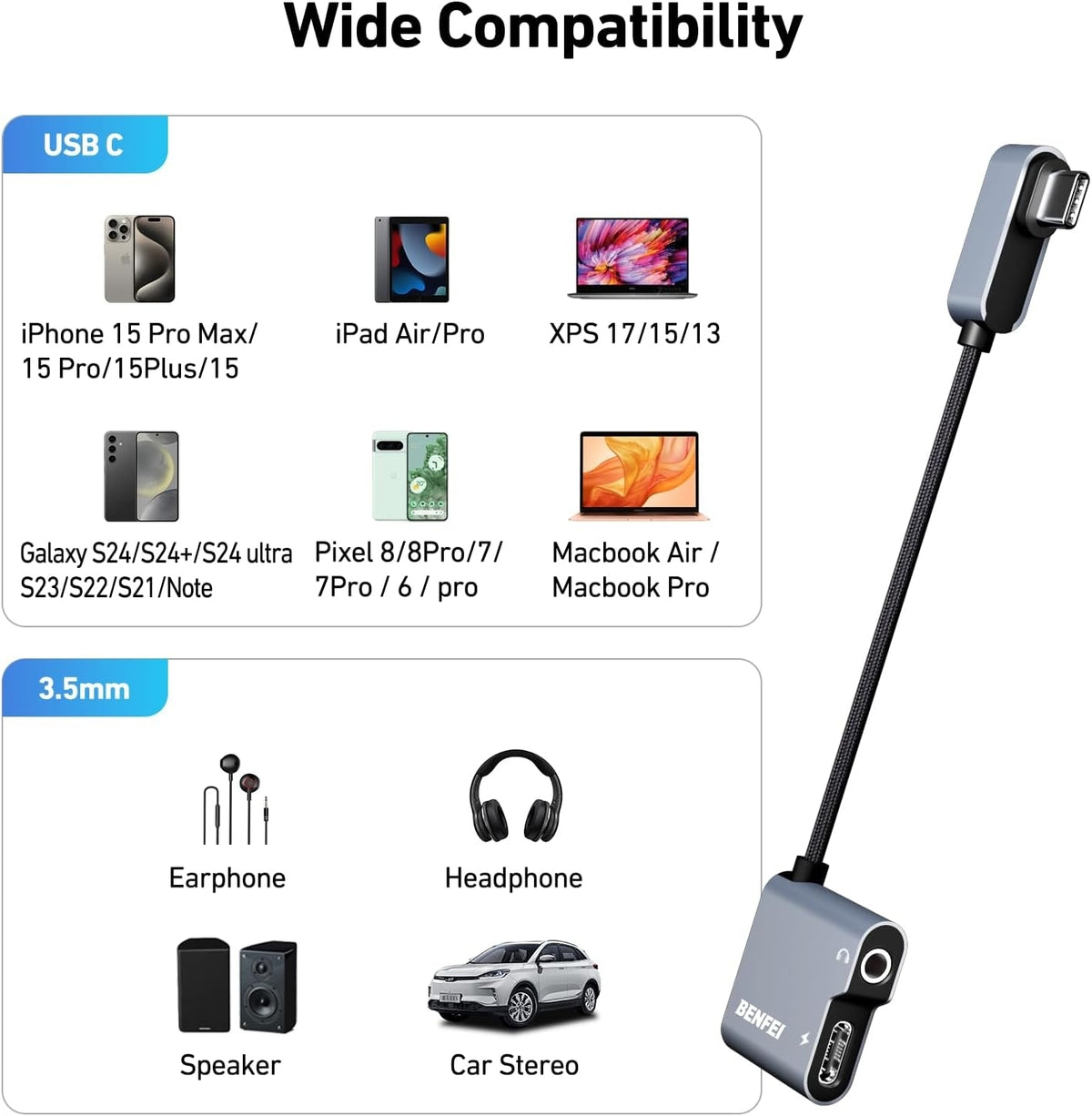 USB C to Audio Jack Adapter | 60W Fast Charging
