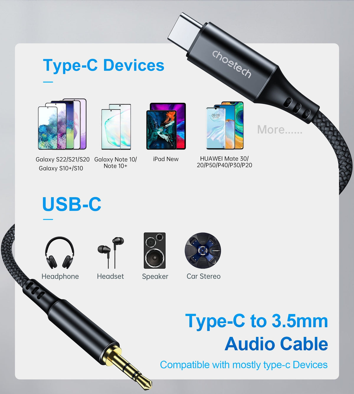 AUX006 Type-C to 3.5mm Audio Cable | 1M