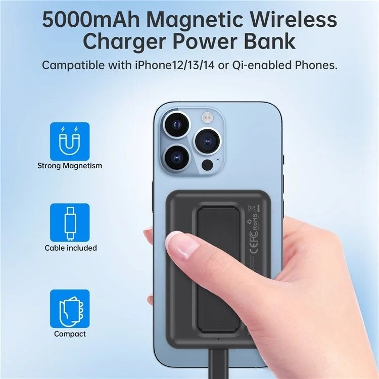 B662-BK USB-A + USB-C + Wireless Magnetic Power Bank | 5000mAh | Black
