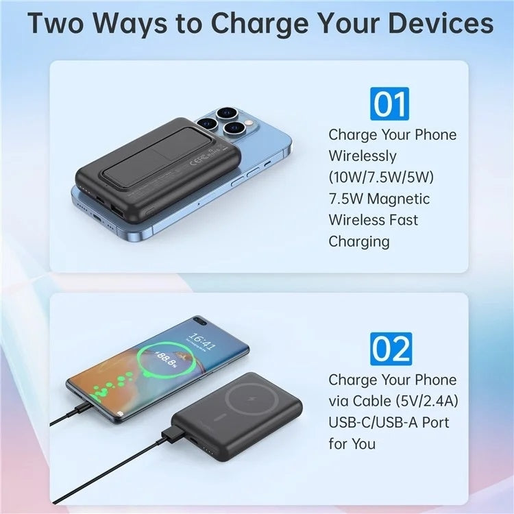 B662-BK USB-A + USB-C + Wireless Magnetic Power Bank | 5000mAh | Black