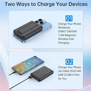 B662-BK USB-A + USB-C + Wireless Magnetic Power Bank | 5000mAh | Black