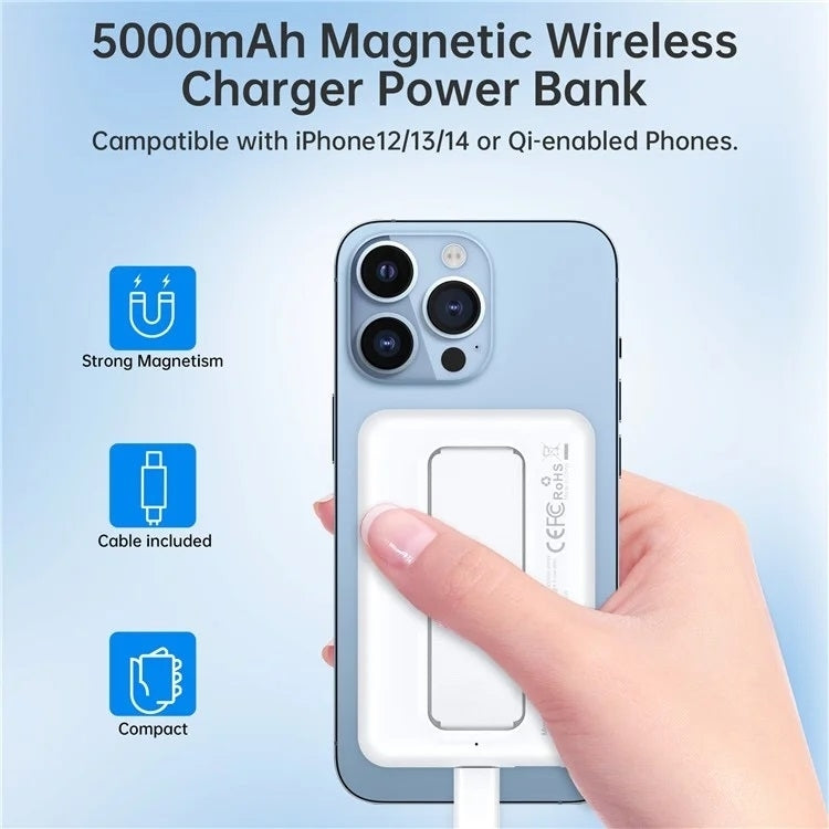B662-WH USB-A + USB-C + Wireless Magnetic Power Bank | 5000mAh | White