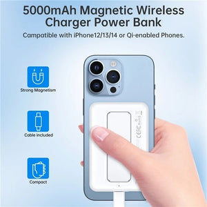 B662-WH USB-A + USB-C + Wireless Magnetic Power Bank | 5000mAh | White