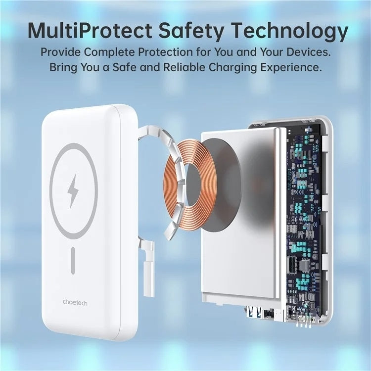 B662-WH USB-A + USB-C + Wireless Magnetic Power Bank | 5000mAh | White