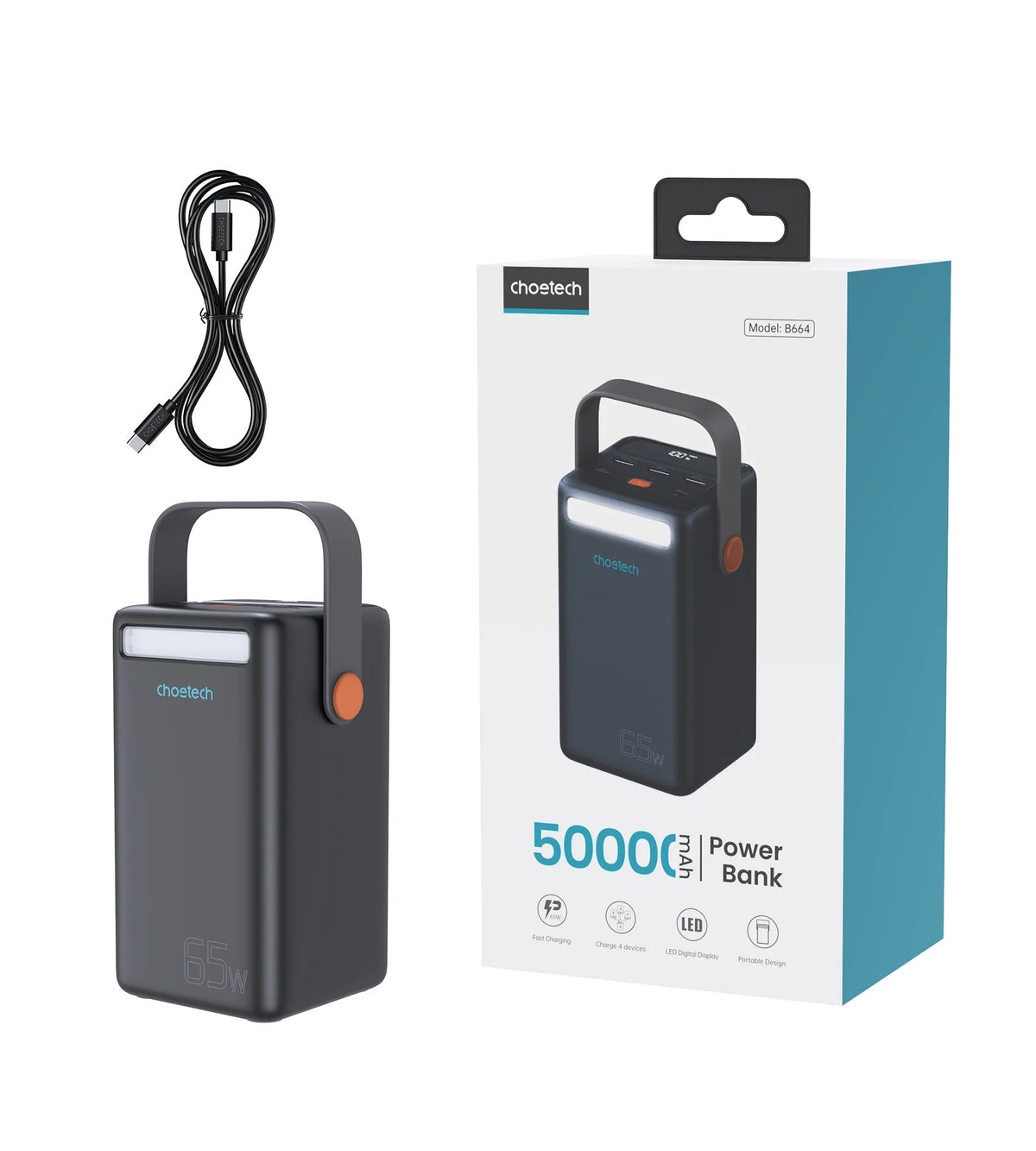 CHOETECH B664 | 50000mAh PD65W Power Bank | LED Flashlight | LCD Display