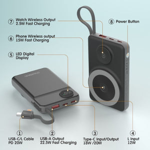 B695-BK 10000mAh 22.5W USB-A + USB-C x 2 | MagLeap Wireless Charge Power Bank | Black