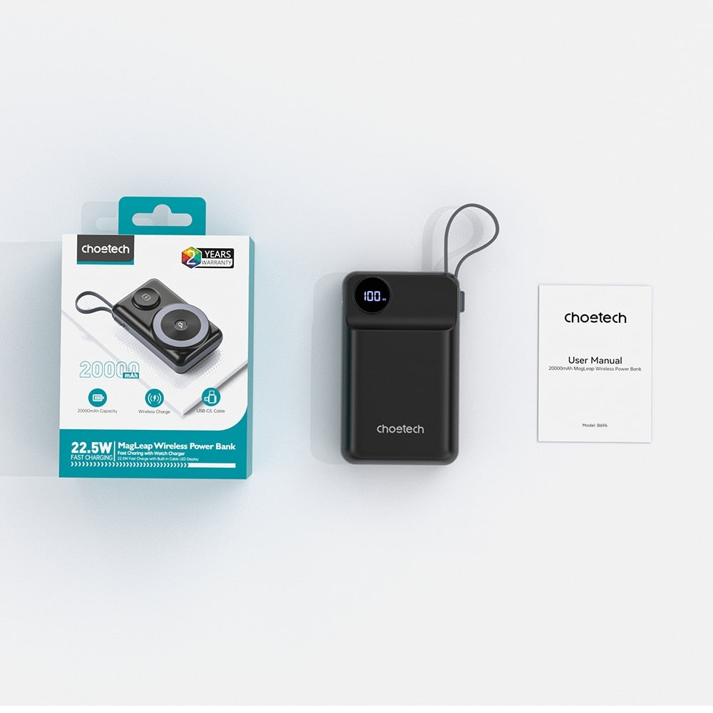 B696-BK 20000mAh 22.5W USB-A + USB-C x 2 | MagLeap Wireless Charge Power Bank | Black