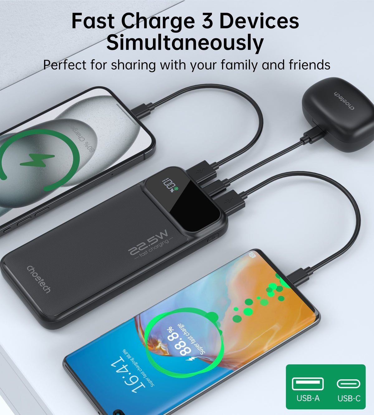 CHOETECH B728 | 10000mAh Power Bank | PD22.5W | Digital Display