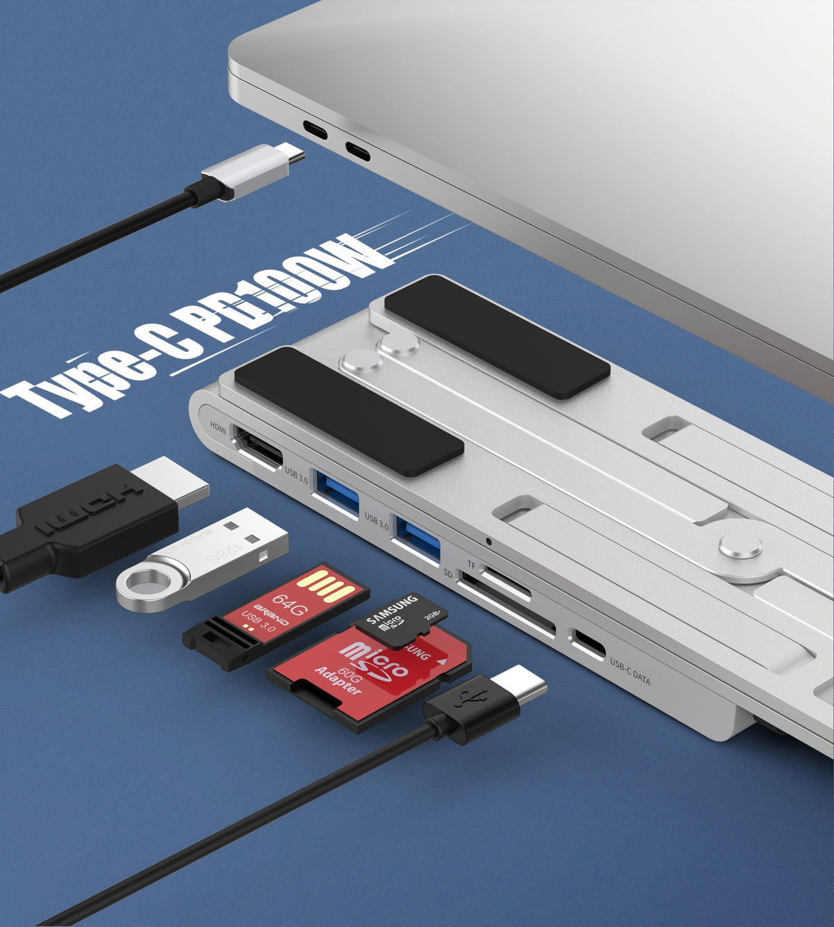 HUB-M43 7-in-1 USB-C Multiport Adapter with Foldable Laptop Stand