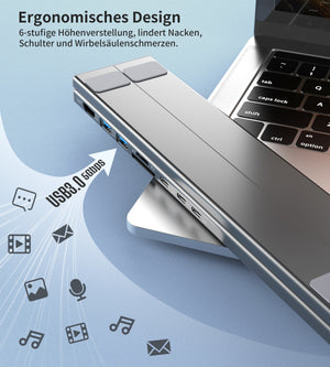 HUB-M48 7-in-1 Hub + Foldable Laptop Stand | USB-C to HDMI 4K | USB-A | TF&SD | USB-C with PD Charging