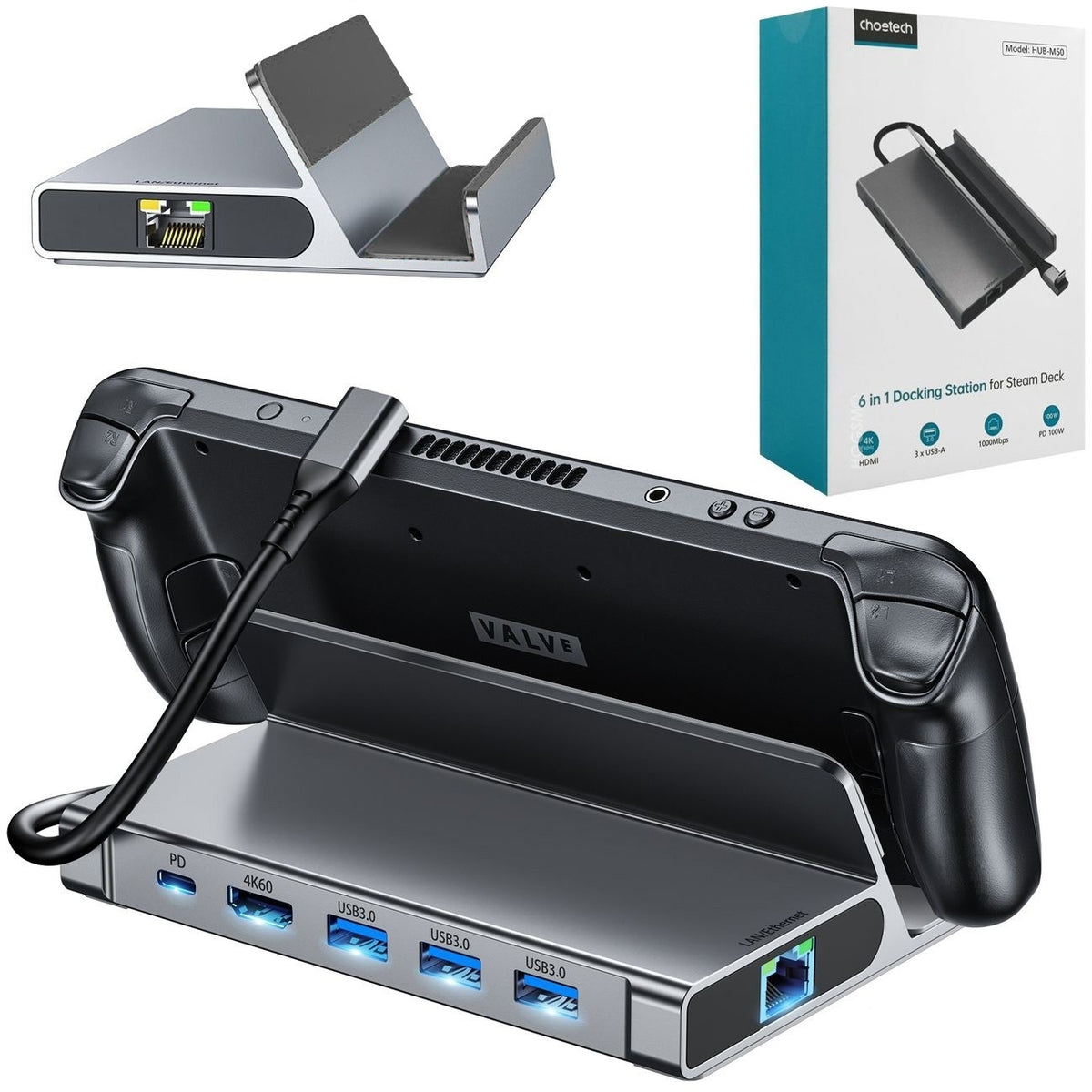HUB-M50 6-in-1 USB-C 100W Aluminum Steam Deck Docking Station