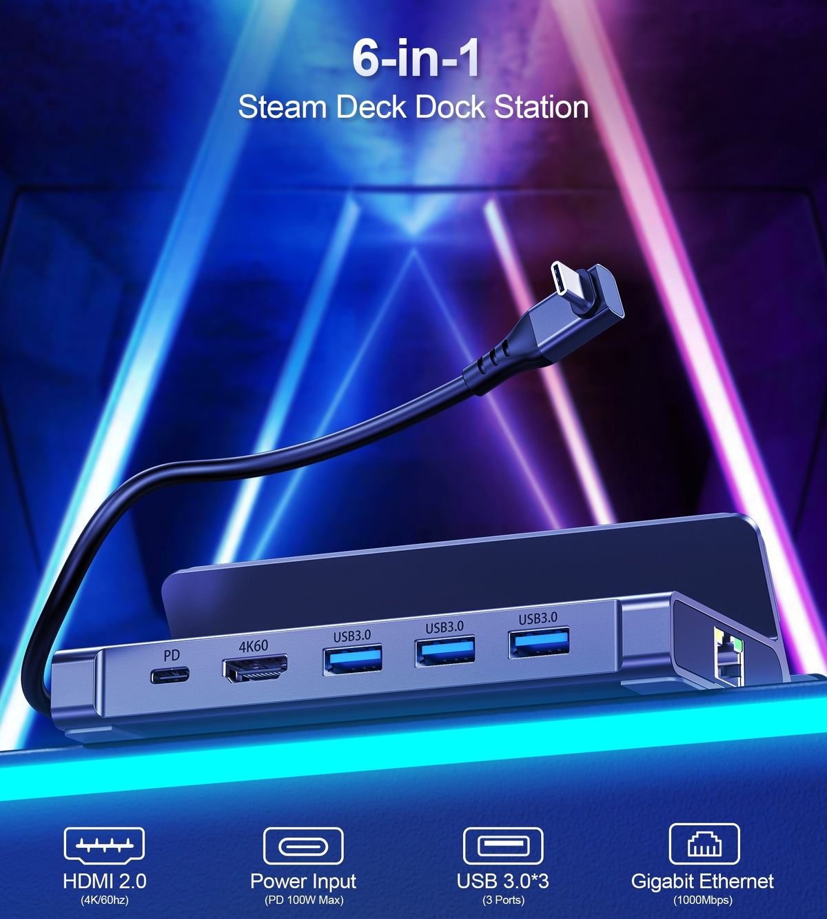 HUB-M50 6-in-1 USB-C 100W Aluminum Steam Deck Docking Station