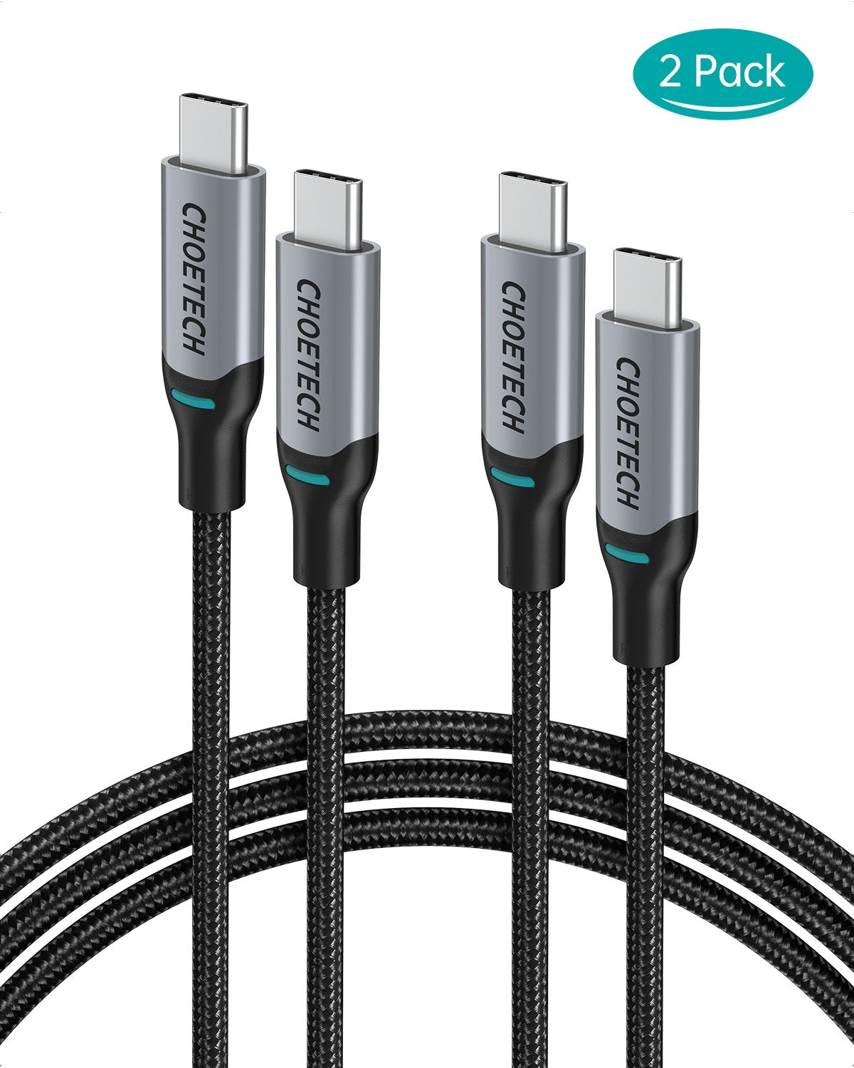 MIX00073 (XCC-1002 x2) 100W USB-C Braided Fast Charging Cable | 1.8M | 2 Pack