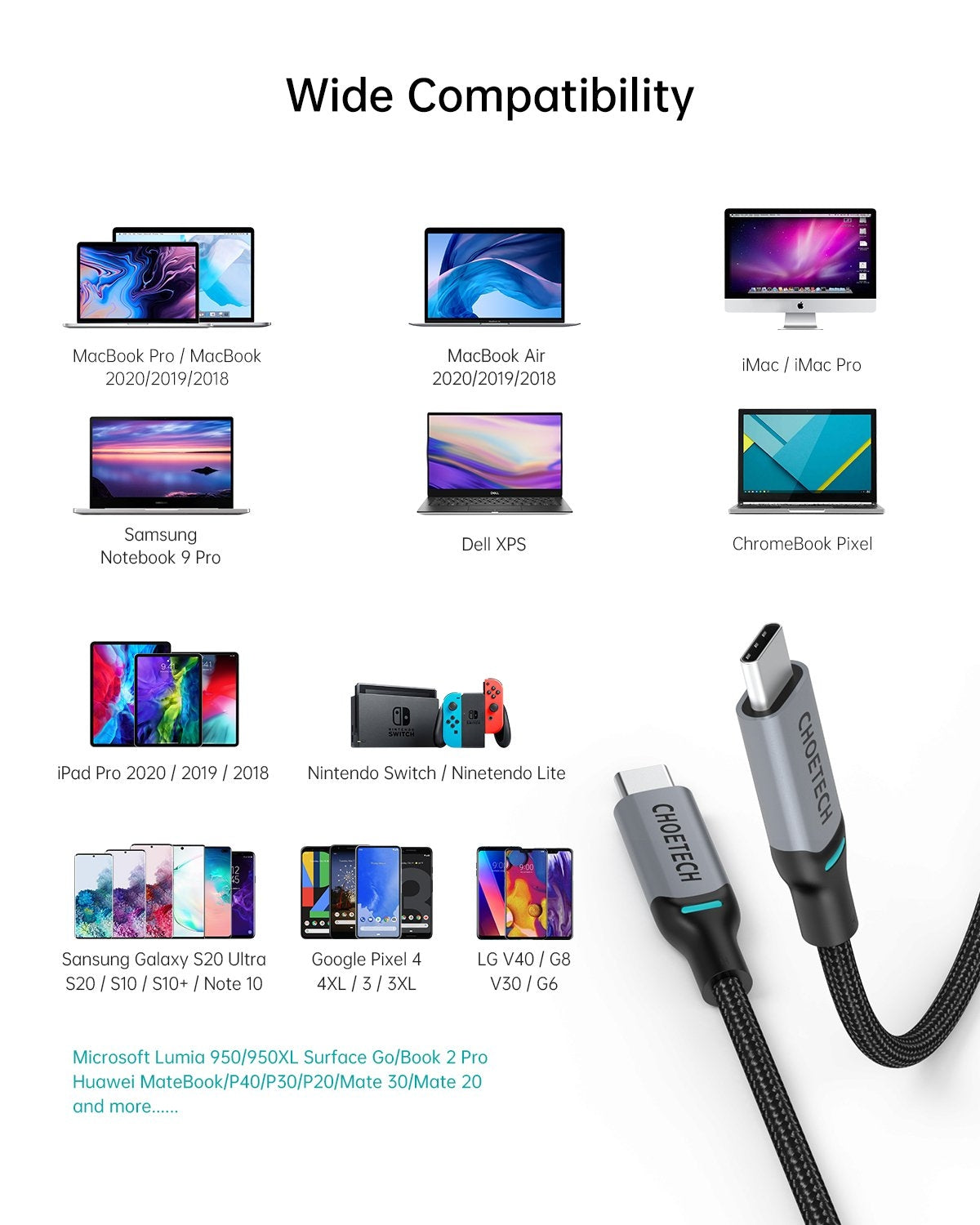 MIX00073 (XCC-1002 x2) 100W USB-C Braided Fast Charging Cable | 1.8M | 2 Pack