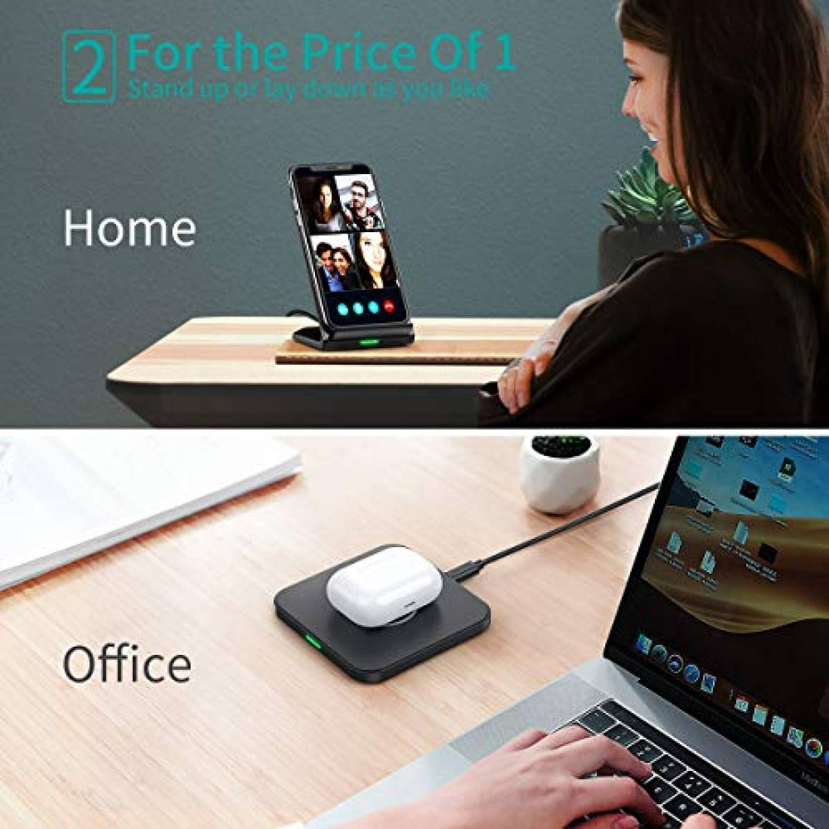 MIX00087 (T524S + T511S) Qi 10W/7.5W Fast Wireless Charging Stand and Pad