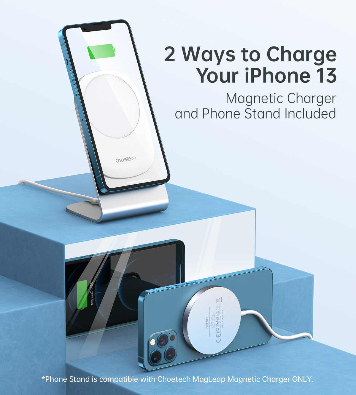 MIX00117SL MagSafe Fast Wireless Charger Stand Holder for iPhone 13/12 (H047 + T517)