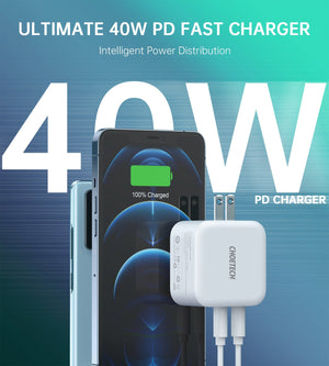PD6009 40W Dual Fast USB-C Charger | 2-Port | 20W PD 3.0 | Foldable Plug