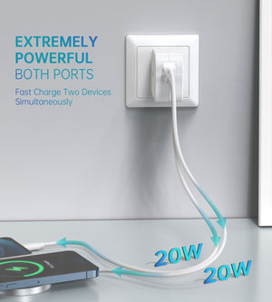 PD6009 40W Dual Fast USB-C Charger | 2-Port | 20W PD 3.0 | Foldable Plug