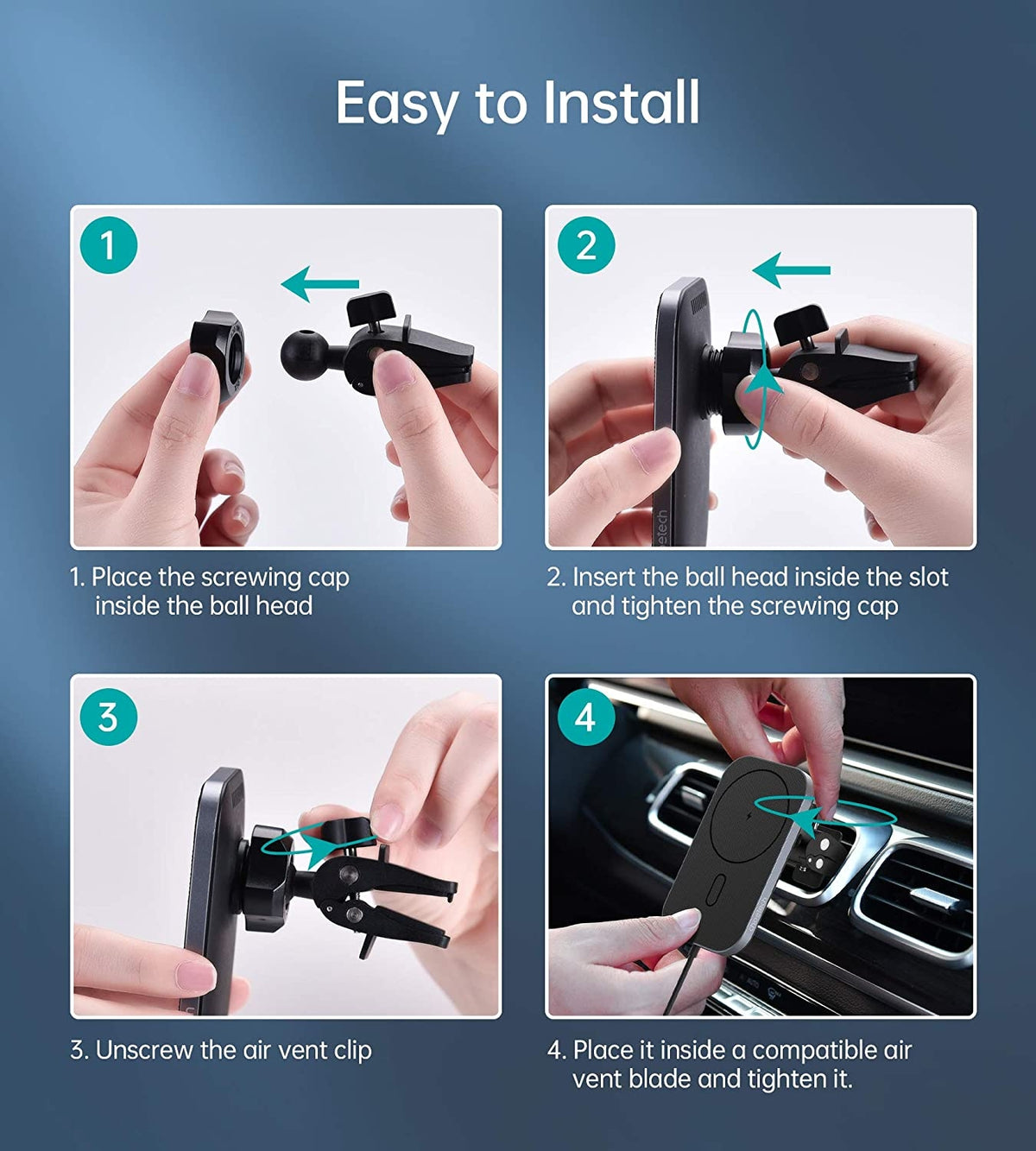 T200F-201 15W MagLeap Magnetic Wireless Car Charger Holder | 1M Cable