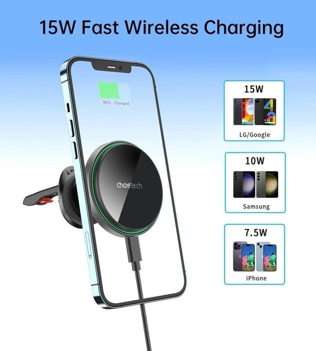 T204-F 15W Magnetic Car Charger Holder with LED Light | Aluminium Alloy Housing