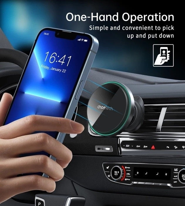 T204-F 15W Magnetic Car Charger Holder with LED Light | Aluminium Alloy Housing