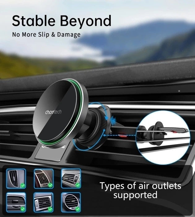 T204-F 15W Magnetic Car Charger Holder with LED Light | Aluminium Alloy Housing