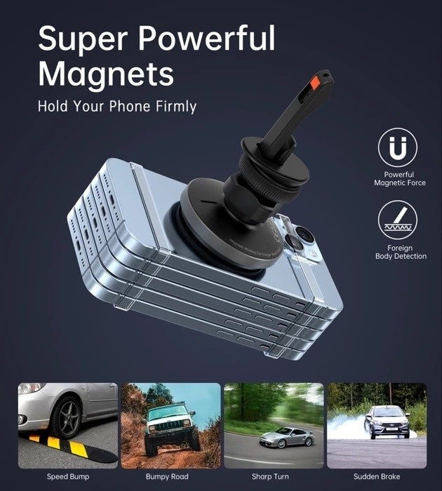 T204-F 15W Magnetic Car Charger Holder with LED Light | Aluminium Alloy Housing