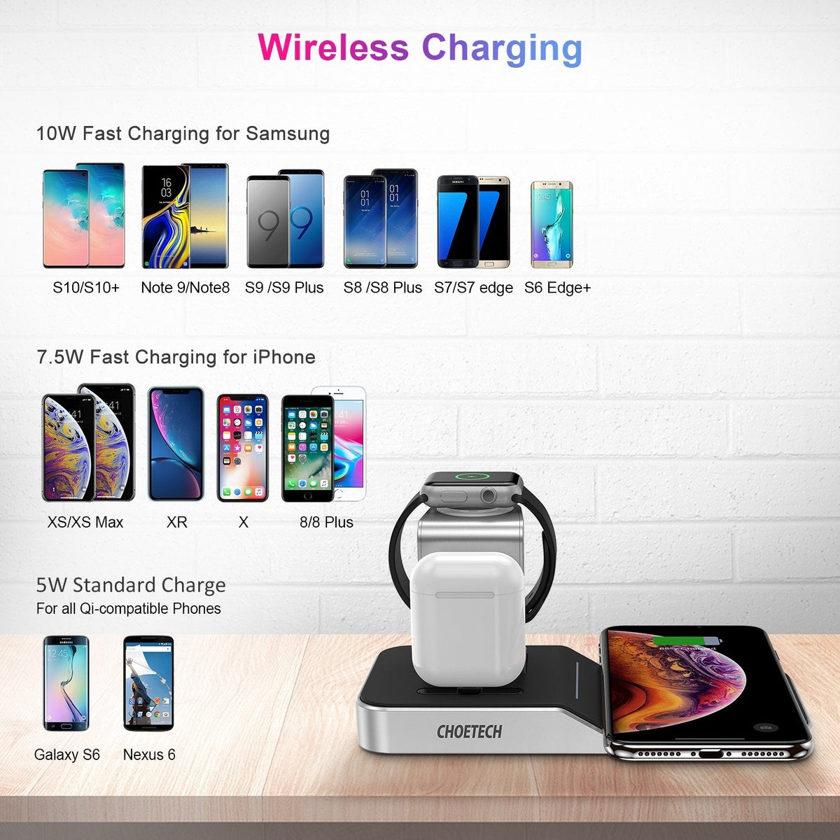 T316 4-in-1 Wireless Charging Station | iPhone/Apple Watch/iPod | Qi Wireless