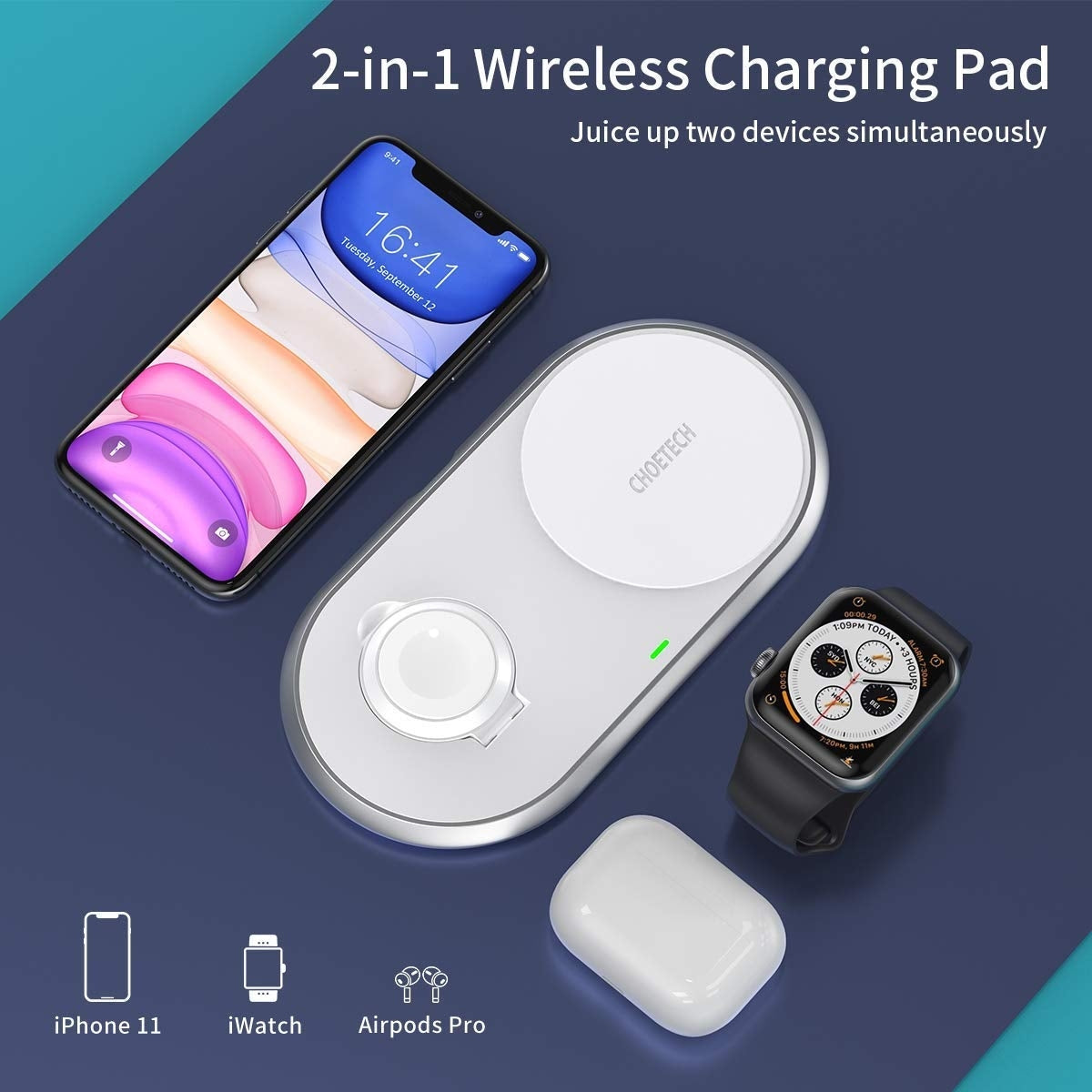 T317 2-in-1 Dual Wireless Charger Pad | MFI Certified