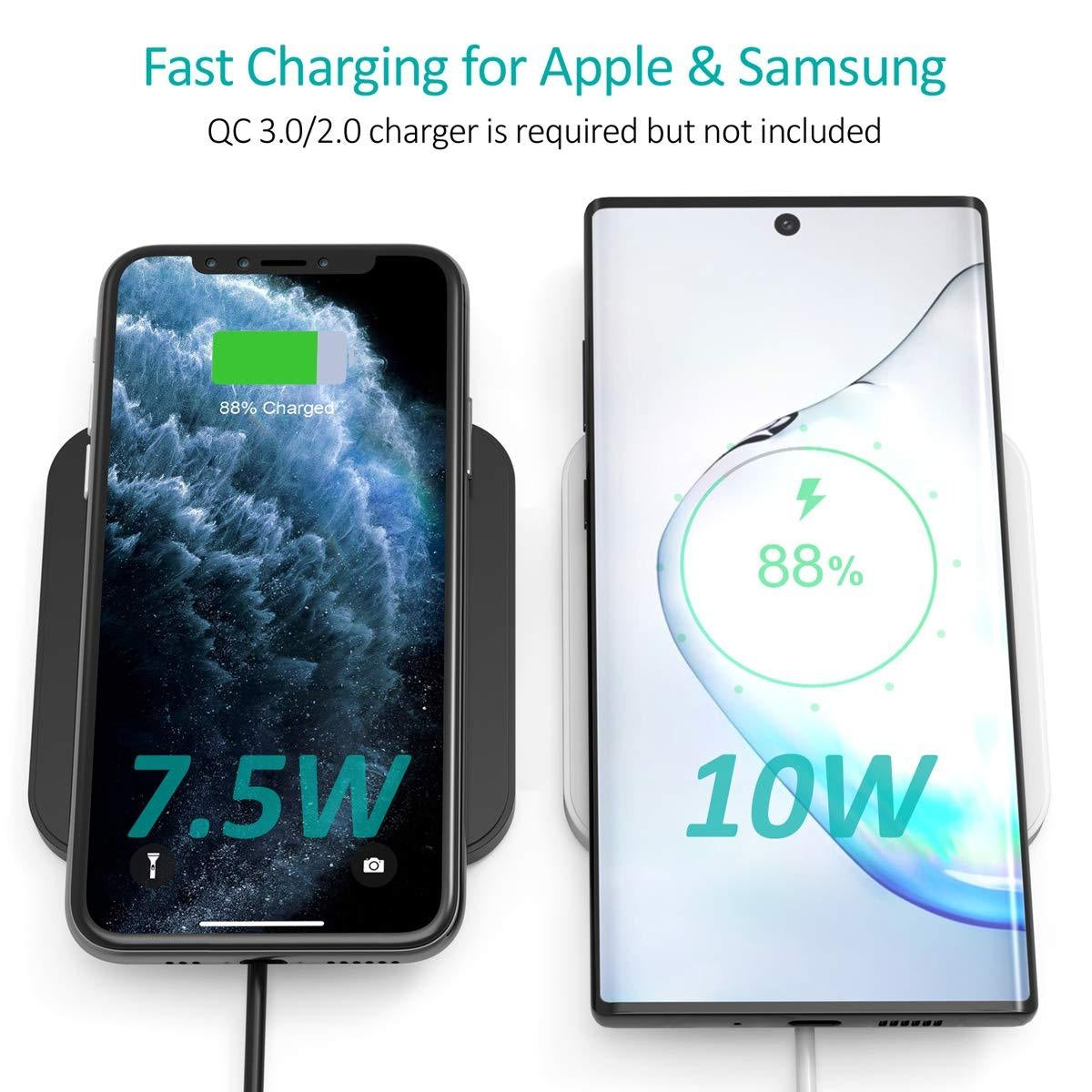 T511BW Qi Certified Fast Wireless Charging Pad | Black & White | 2 Pack