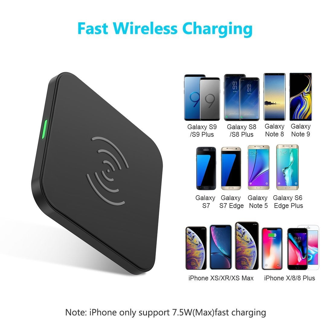 T511S Qi Certified 10W/7.5W Fast Wireless Charger Pad