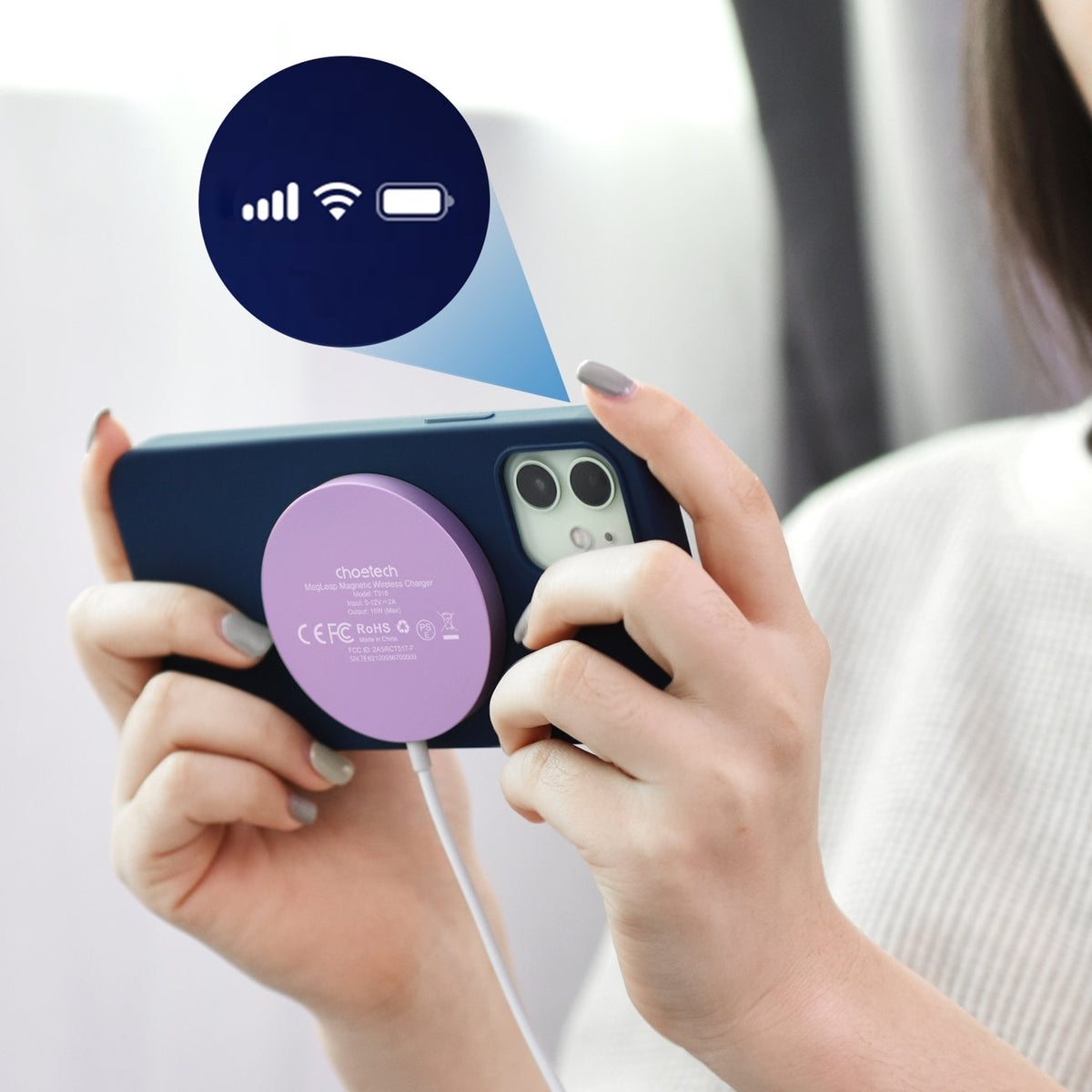 T518-PK Magnetic Wireless Charger | For All Qi Phones & iPhones 12/13/14/15 | Pink