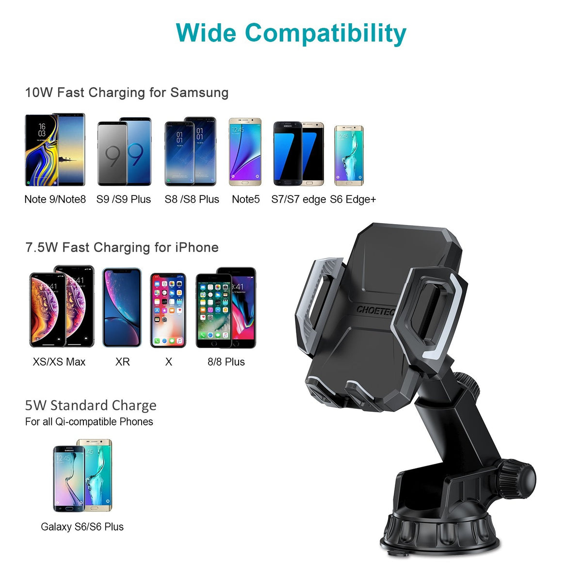 T521-S Fast Qi Wireless Car Charging Dock