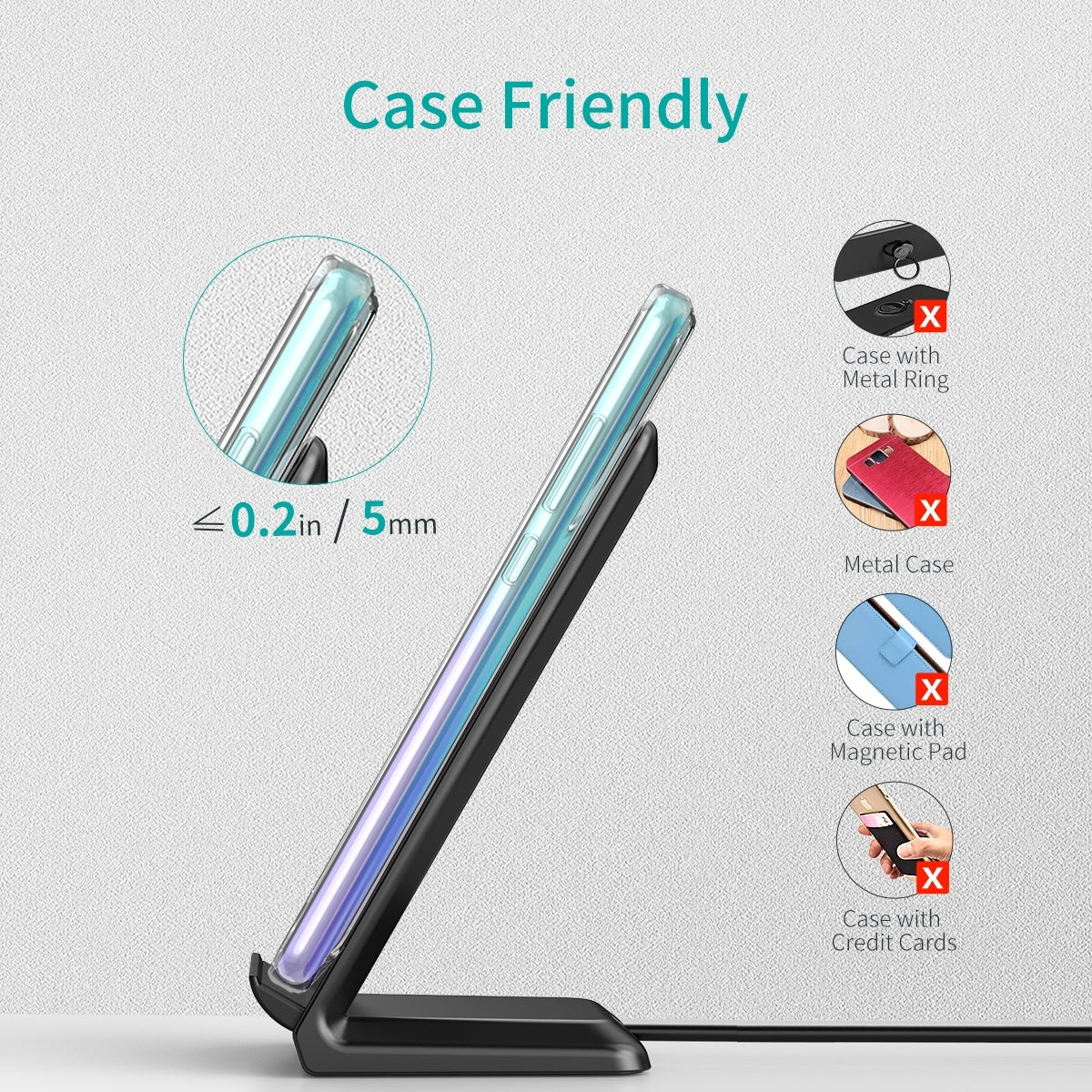 T524S 10W/7.5W Fast Wireless Charging Stand with AC Adapter