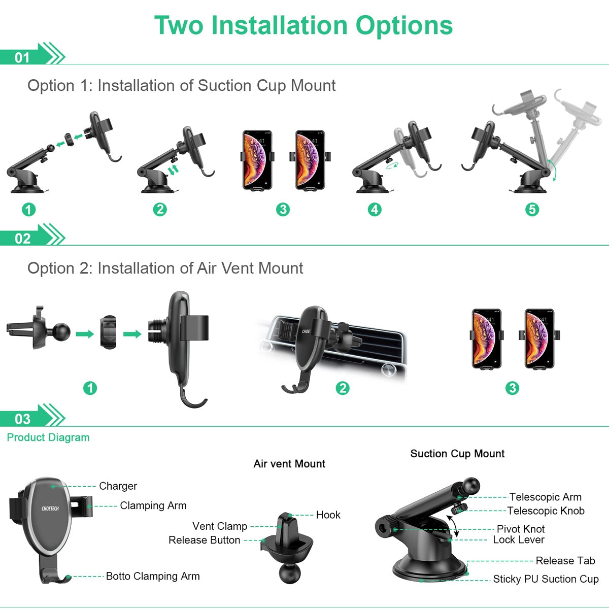 T536-S Fast Wireless Charging Car Mount Phone Holder