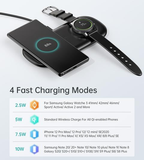 T570-S 2-in-1 Wireless Charger | 10W Max Wireless Charging Pad with Adapter for Galaxy Watch