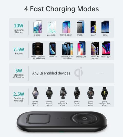 T570-S 2-in-1 Wireless Charger | 10W Max Wireless Charging Pad with Adapter for Galaxy Watch