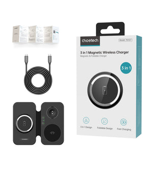 T616-F-BK 3-in-1 Magnetic Foldable Wireless Charger | Black