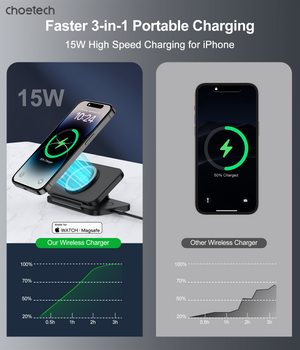 T616-F-BK 3-in-1 Magnetic Foldable Wireless Charger | Black