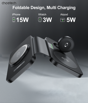 T616-F-BK 3-in-1 Magnetic Foldable Wireless Charger | Black