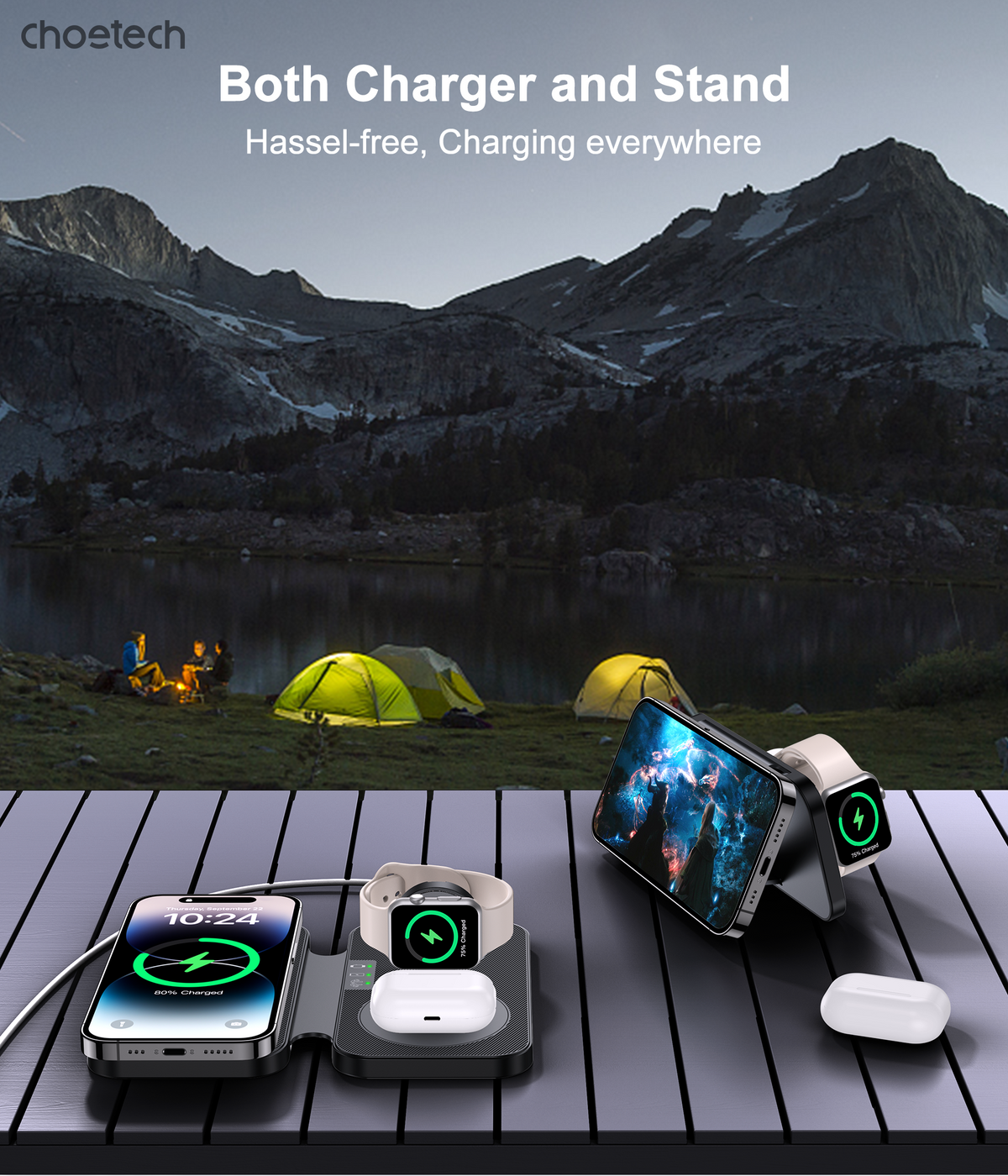 T616-F-BK 3-in-1 Magnetic Foldable Wireless Charger | Black