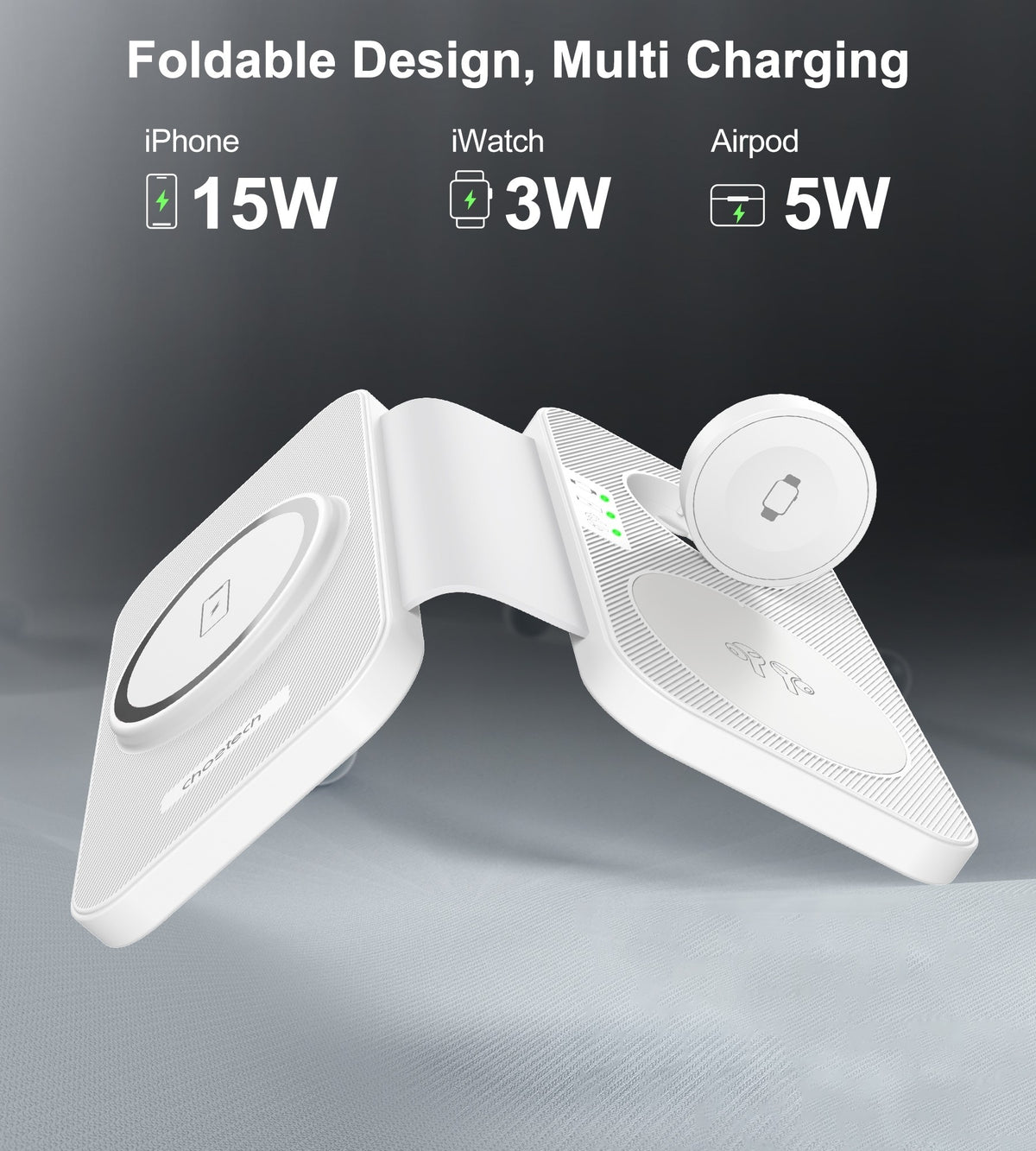 T616-F-WH 3-in-1 Magnetic Foldable Wireless Charger | White